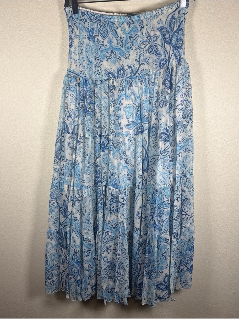 Lauren Ralph Lauren Silk Prairie Maxi Skirt M Blue Floral Boho Beachy Flowy
